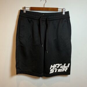 Hollister Black Athletic Shorts Mens Size M Logo Drawstring Pockets Casual